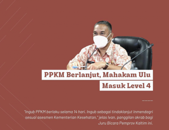 Pelaksanaan PPKM level 4 berlaku untuk 3 daerah, sedangkan level 3 berlaku untuk 7 kabupaten dan kota